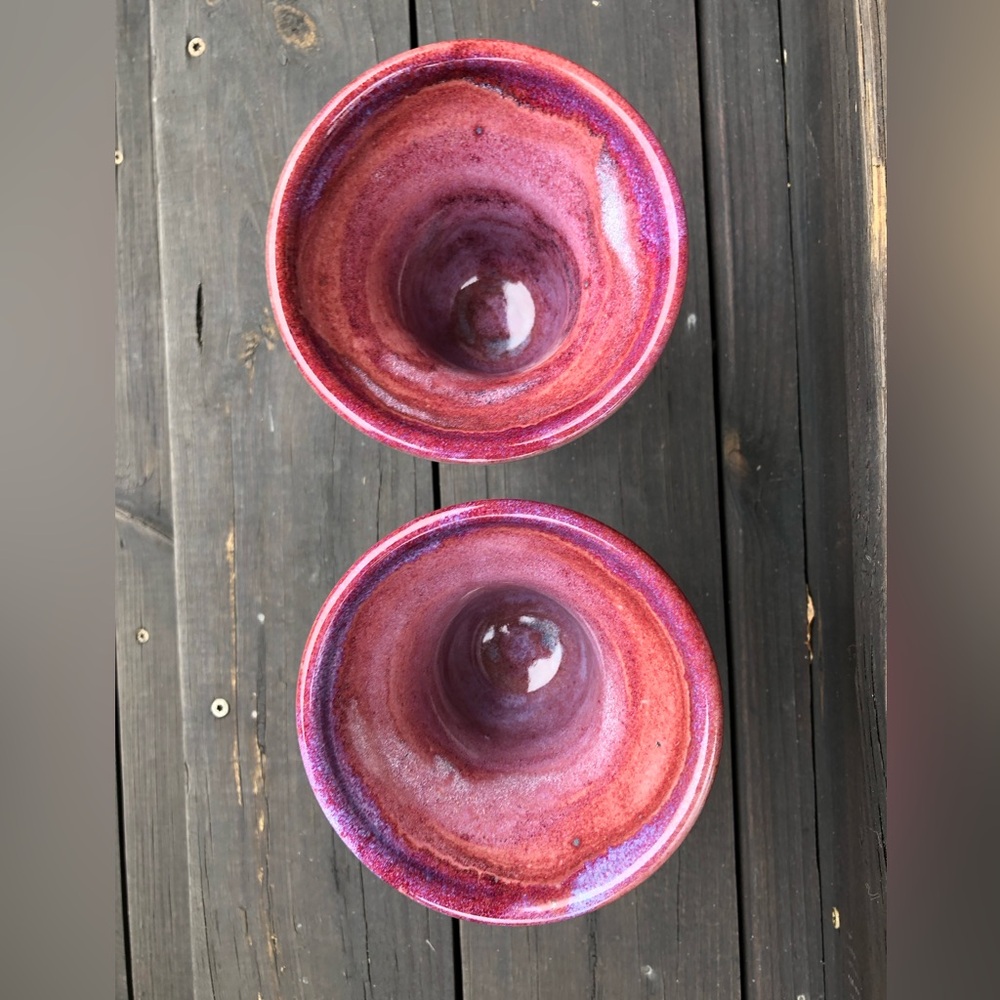 Handmade Pottery Wood Goblets Pair Set Wedding Anniversary Renaissance Medieval - Picture 3 of 4